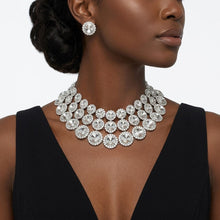 Load image into Gallery viewer, Silver Glass Halo Crystal 3 Row Collar Necklace
