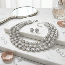 Load image into Gallery viewer, Silver Glass Halo Crystal 3 Row Collar Necklace
