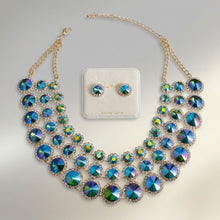 Load image into Gallery viewer, Green Glass Halo Crystal 3 Row Collar Necklace
