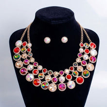 Load image into Gallery viewer, Multicolor Glass Halo Crystal 3 Row Collar Necklace

