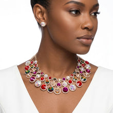 Load image into Gallery viewer, Multicolor Glass Halo Crystal 3 Row Collar Necklace
