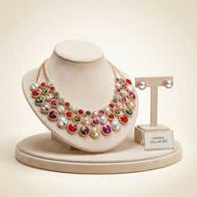 Load image into Gallery viewer, Multicolor Glass Halo Crystal 3 Row Collar Necklace
