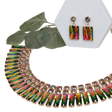 Load image into Gallery viewer, Collar Pink Green Hollywood Glamor Crystal Set
