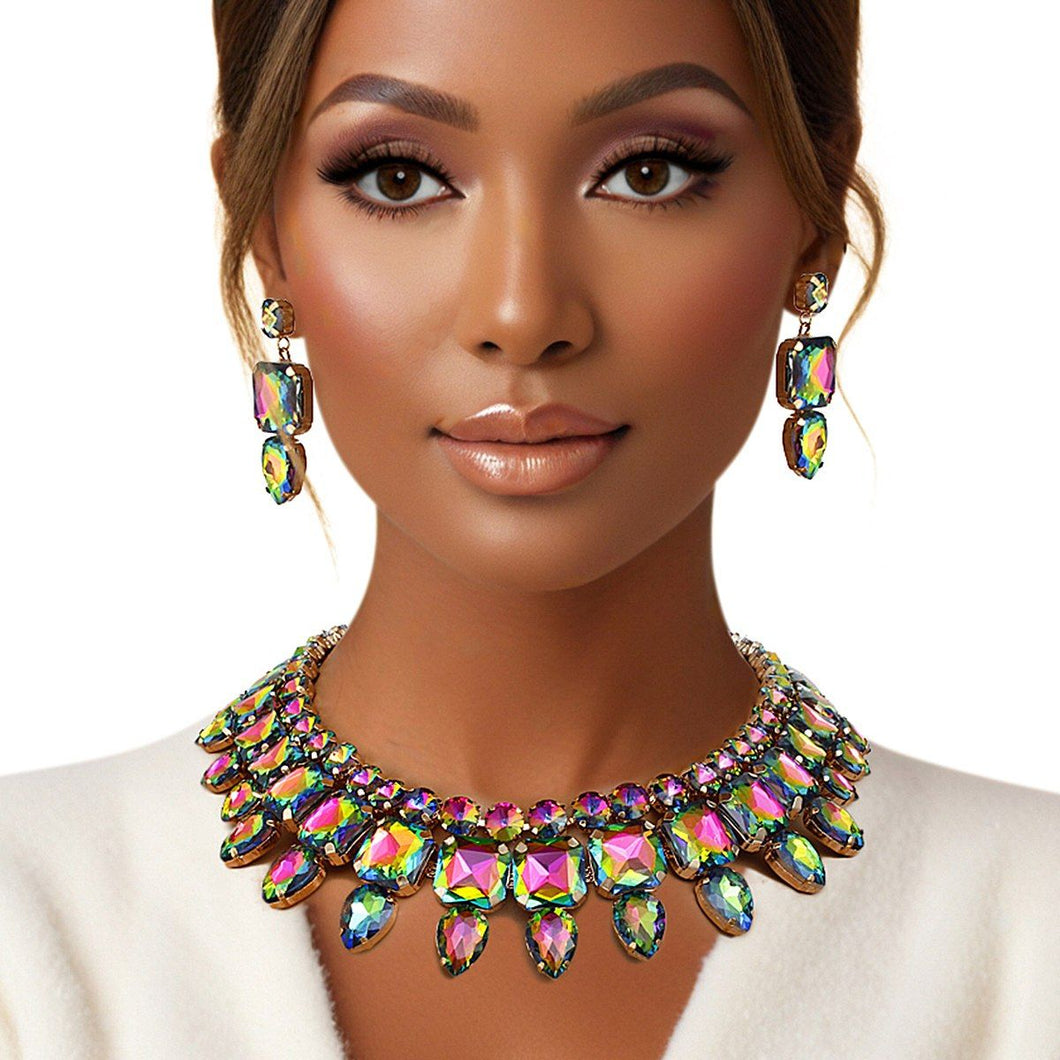 Collar Pink Green Red Carpet Ready Crystal Set