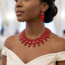 Load image into Gallery viewer, Red Glass Crystal Collar Red Carpet Necklace Set
