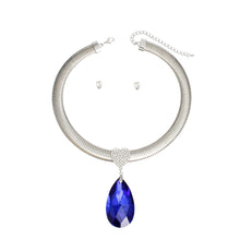 Load image into Gallery viewer, Omega Chain Pave Heart Blue Teardrop Pendant Set
