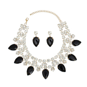 Formal Brilliant Black Teardrop Crystal Necklace