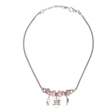 Load image into Gallery viewer, Breast Cancer Silver Never Give Up Charm Necklace

