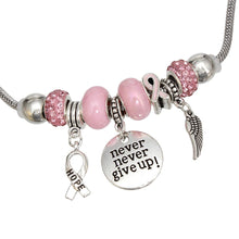 Load image into Gallery viewer, Breast Cancer Silver Never Give Up Charm Necklace
