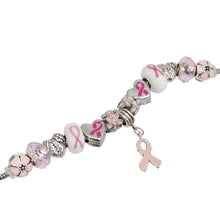 Load image into Gallery viewer, Breast Cancer Silver Hope Ribbon Charm Necklace
