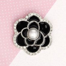 Load image into Gallery viewer, Brooch Black Camellia Flower Silver Pin for Women
