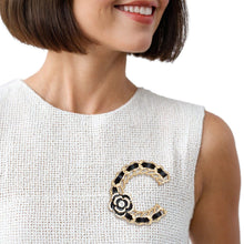 Load image into Gallery viewer, Brooch Gold and Black C French Girl Camellia Pin
