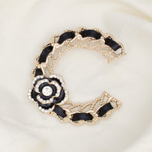 Load image into Gallery viewer, Brooch Gold and Black C French Girl Camellia Pin
