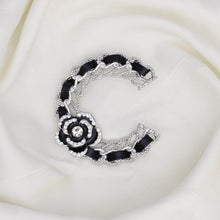 Load image into Gallery viewer, Brooch Silver and Black C French Girl Camellia Pin
