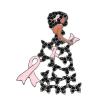 Load image into Gallery viewer, Brooch Hematite Light Pink Ribbon Butterfly Gown
