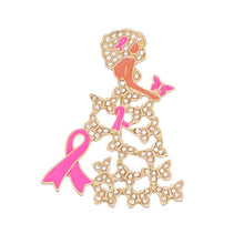 Load image into Gallery viewer, Brooch Gold Rhinestone Pink Ribbon Butterfly Gown
