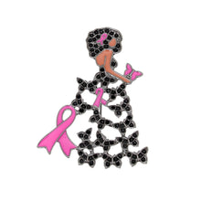 Load image into Gallery viewer, Brooch Hematite Stone Pink Ribbon Butterfly Gown
