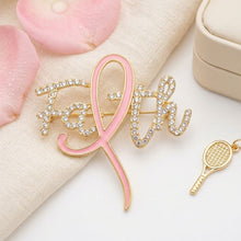 Load image into Gallery viewer, Faith Breast Cancer Gold Light Pink Ribbon Brooch
