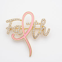 Load image into Gallery viewer, Faith Breast Cancer Gold Light Pink Ribbon Brooch
