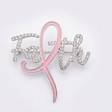 Load image into Gallery viewer, Breast Cancer Brooch Silver Faith Light Pink Ribbon
