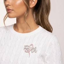 Load image into Gallery viewer, Breast Cancer Brooch Silver Faith Light Pink Ribbon
