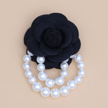 Load image into Gallery viewer, Brooch Black Flower Draped White Pearls Pin
