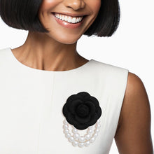 Load image into Gallery viewer, Brooch Black Flower Draped White Pearls Pin
