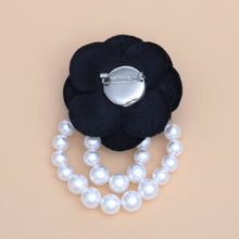 Load image into Gallery viewer, Brooch Black Flower Draped White Pearls Pin
