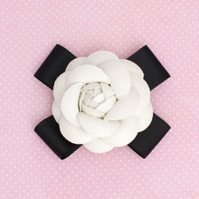 Load image into Gallery viewer, Brooch Clip White Faux Leather Camellia Ribbon Pin
