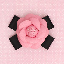 Load image into Gallery viewer, Brooch Clip Pink Faux Leather Camellia Ribbon Pin
