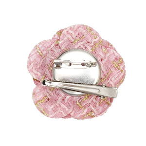 Brooch Couture Pink Tweed Camellia Bloom Pin