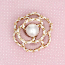 Load image into Gallery viewer, Brooch Clip Pink Pearl Chain Edge Camellia Flower
