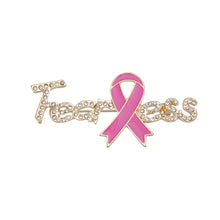 Load image into Gallery viewer, Breast Cancer Gold Fearless Pink Ribbon Brooch
