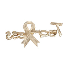 Load image into Gallery viewer, Breast Cancer Gold Fearless Pink Ribbon Brooch
