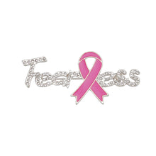 Load image into Gallery viewer, Breast Cancer Silver Fearless Pink Ribbon Brooch

