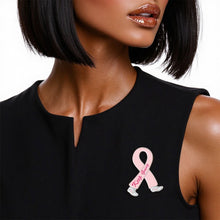 Load image into Gallery viewer, Breast Cancer Silver Keep Going Ribbon Brooch
