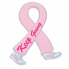 Load image into Gallery viewer, Breast Cancer Silver Keep Going Ribbon Brooch
