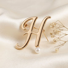 Load image into Gallery viewer, Gold Cursive H Initial Letter Pearl Brooch Pin
