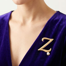 Load image into Gallery viewer, Gold Cursive Z Initial Letter Pearl Brooch Pin
