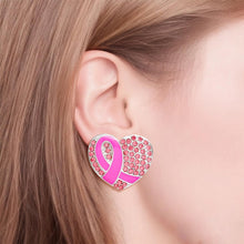 Load image into Gallery viewer, Studs Silver Heart Pink Cancer Ribbon Earrings
