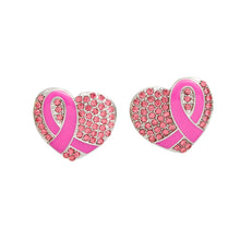 Load image into Gallery viewer, Studs Silver Heart Pink Cancer Ribbon Earrings
