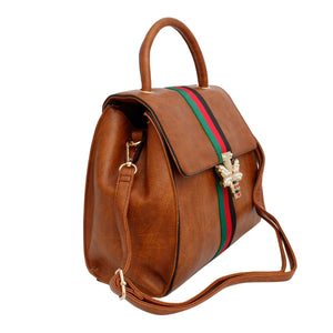 Satchel Soft Brown Bee and Stripe Handbag Set