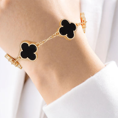 Bracelet Gold Black Quatrefoil Clover 5 Motifs