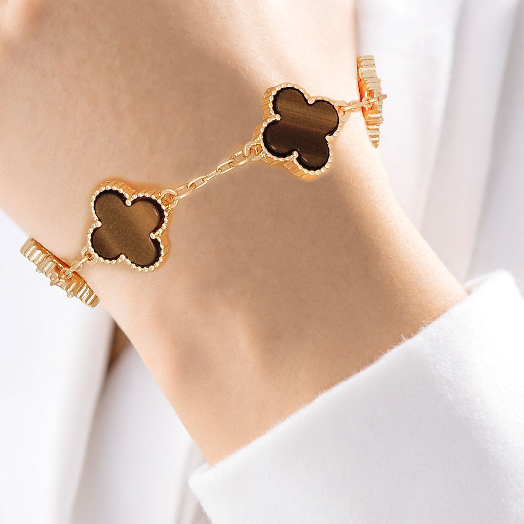 Bracelet Gold Brown Quatrefoil Clover 5 Motifs