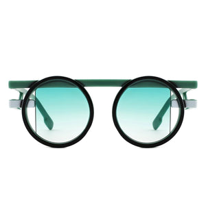 Sunglasses Green Round Futuristic Double Frame