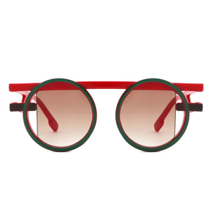 Sunglasses Red Green Round Futuristic Double Frame
