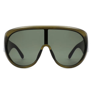 Sunglasses Green Retro Rounded Visor for Women
