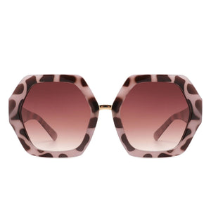 Sunglasses Leopard Geometric Hexagon Oversized