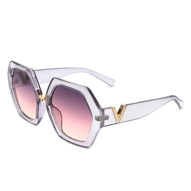 Sunglasses Clear Blue Geometric Hexagon Oversized