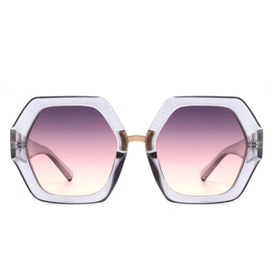 Sunglasses Clear Blue Geometric Hexagon Oversized